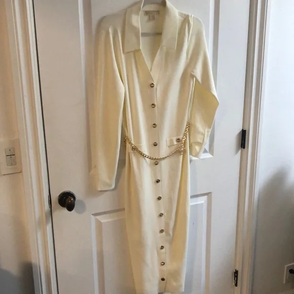 Michael Kors Cream Long Sleeve Dress L - Picture 5 of 15